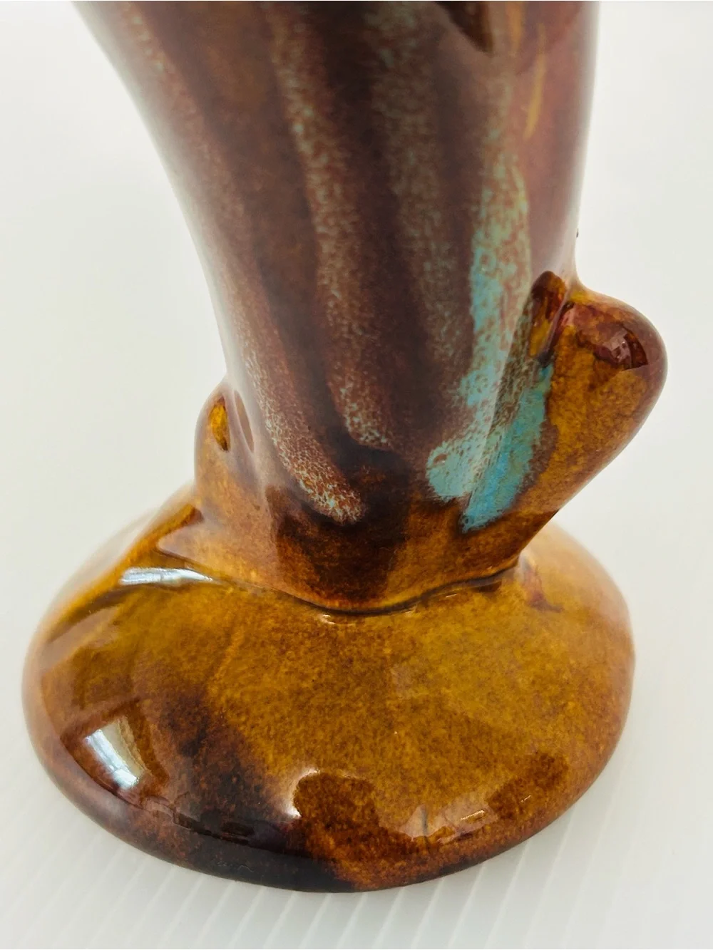 Hot Springs Pottery Vintage Signed MCM Glossy Drip Glazed 8” Tall Art Bud Vase